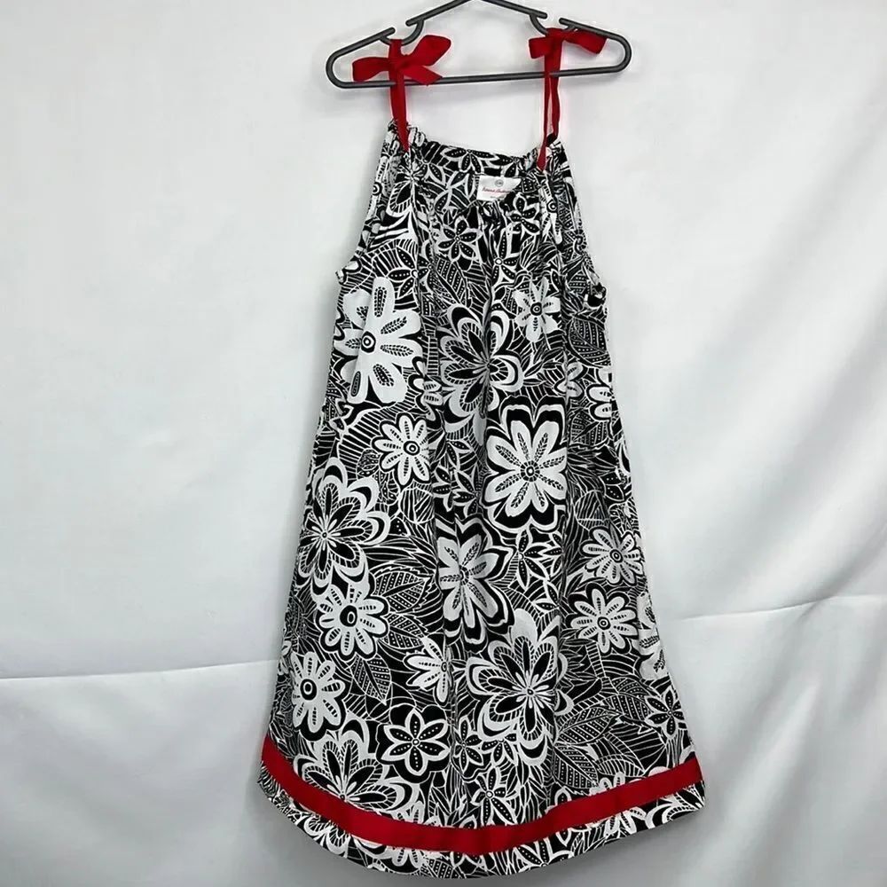 Hanna Andersson black and white floral sundress with red accents EUC size 8
